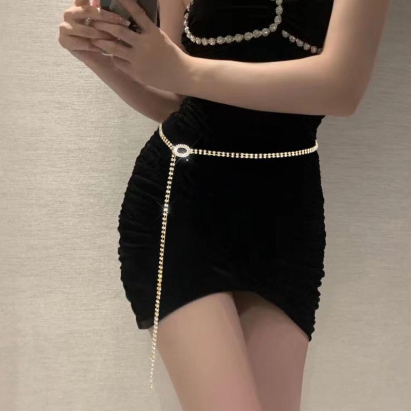 Rhinestones Embellished Waist Chain Fashionable Women Elegan Body Chain for Evening Wear