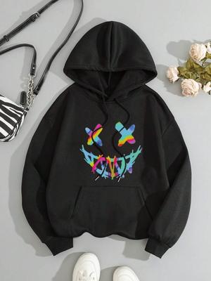 Street Rainbow Ghost Face Smile Women Hoody Harajuku Loose Sweatshirt Fashion Fleece Warm Hoodie Vintage Autumn Crewneck Hooded