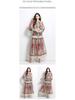 Elegant Classical Court Style Spring 2025 Printed Cinched-Waist Long Dress