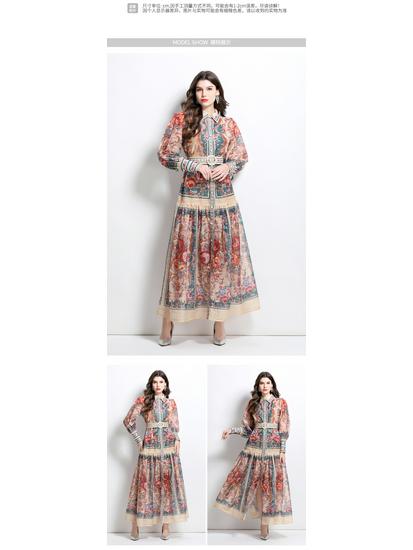 Elegant Classical Court Style Spring 2025 Printed Cinched-Waist Long Dress