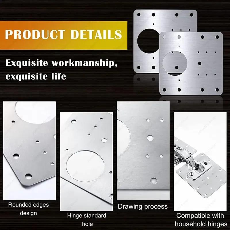 2-100Set Stainless Steel Hinge Fixing Plate Kit Cabinet Door Hinge Repair Plate Bracket with Mounting Screw Furniture Tools