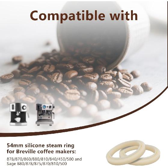 2pcs 54mm Silicone Steam Rings, Silicone Grouphead Gasket Replacement Part for Breville Espresso Machine 878/870/860/880/810/840/450/500 and Sage