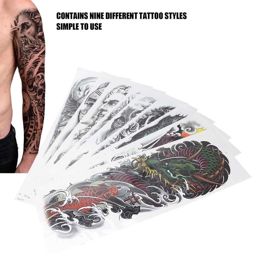 9Pcs Full Arm Tattoo Sticker Waterproof Temporary Long Lasting Large Pattern Tattoo Stickers