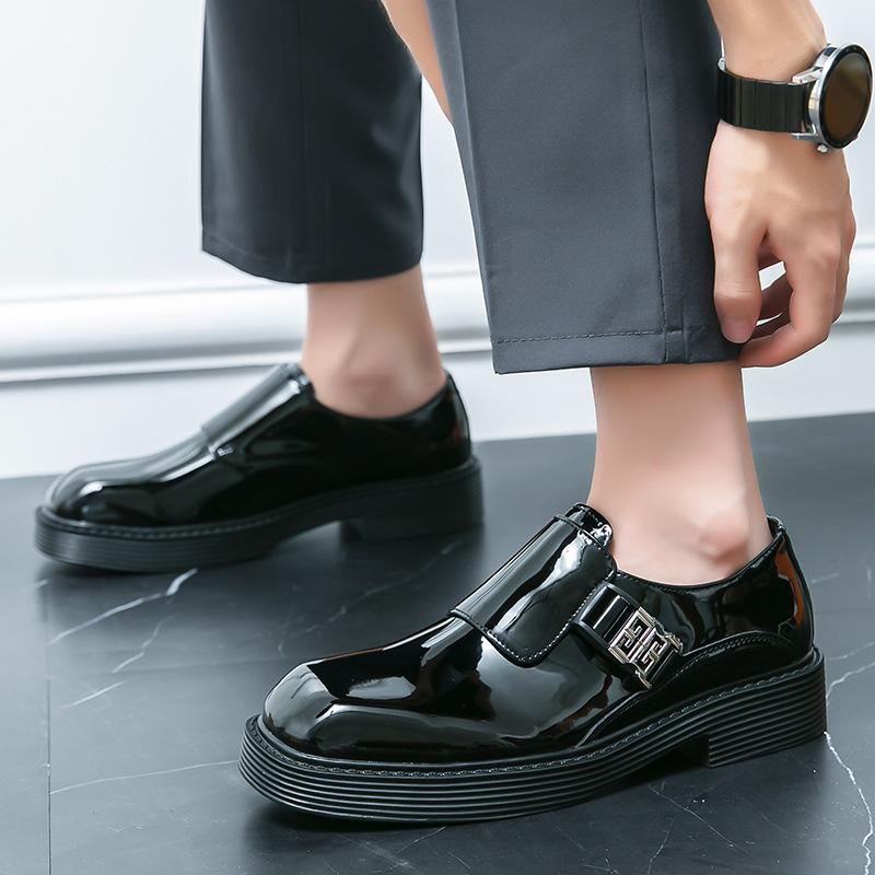 Summer Glossy Small Leather Shoes Breathable British Heightening Leather Shoes Men's Thick-soled Trend Foot-fitting Casual Loafers