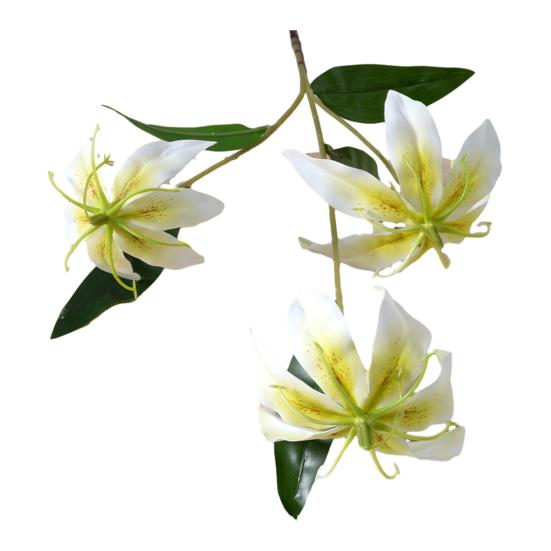 Artifical Lily Flower with 3 Heads Full Bloom And Leaves Long Stem Faux Silk Lily Bouquet for Home Hotel Flower Arrangement Wedding Party Decor B