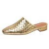 FOREADA Women PU Leather Mules Round Toe Flats Concise Design Ladies Fashion Casual Shoes Spring Autumn Gold Silver 45