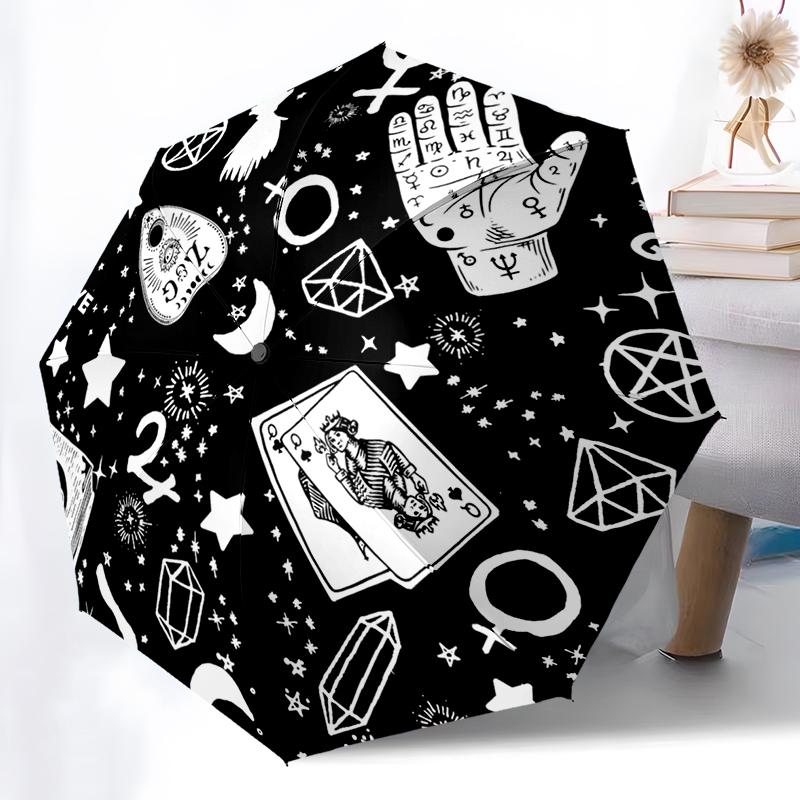 Witch Gothic Death Moth Folding Umbrella Auto-Open Design 8 Iron Ribs Plastic Handle Foldable Sunshade Perfect Christmas Gifts