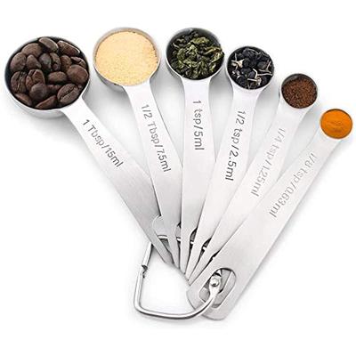 6 In 1 Measuring Spoon Stainless Steel Seasoning Coffee Tea Premium Stackable Bakery Tool with Scale Kitchen Supplies