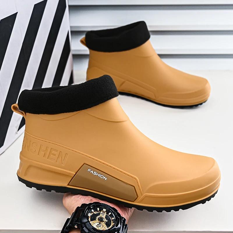 Fashion New Winter Men Cotton Rain Boots Waterproof Rubber Ankle Boot Outdoor Casual Mans Fishing Shoe Hiking Couple's Shoes Main Push