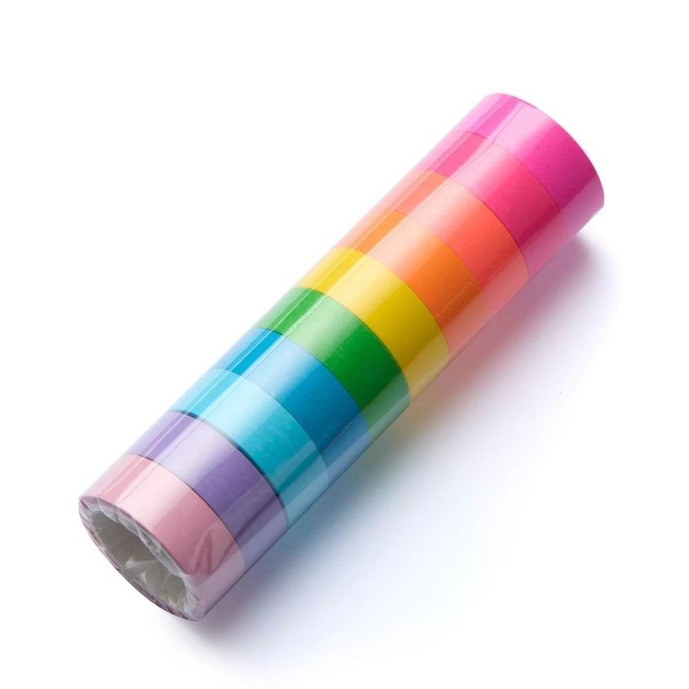 10 rolls Tearable Rainbow-colored Washi Tape Fluorescent Journals Tape Gift