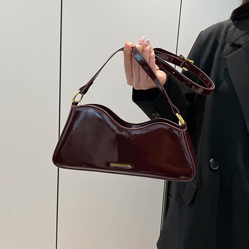 Women Shoulder Bags Fashion Patent Leather Burgundy Underarm Bag French Designer Lady Commuting Crossbody Handbags
