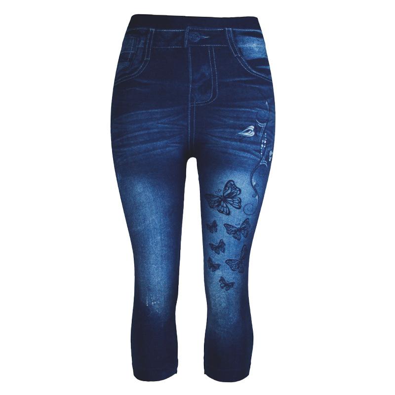 Fashion Leggings Denim Women Print Slim Leggings Faux Jeans Leggings Stretch Printed Short Leggins