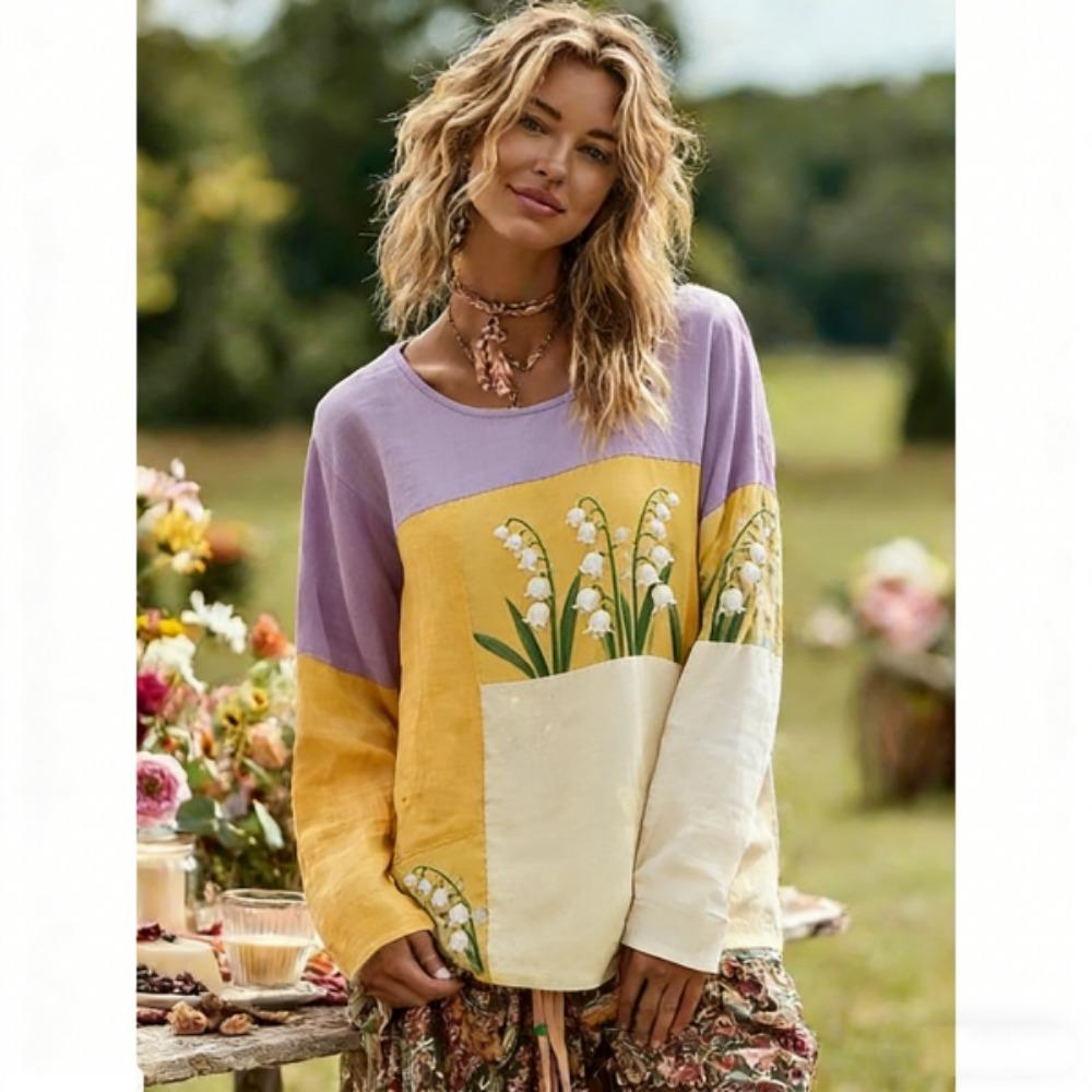 Spring Women's T-shirt Europe America Fashion Pullover Bohe Style Women Long Sleeve T-shirt Outdoor Casual Tees Top