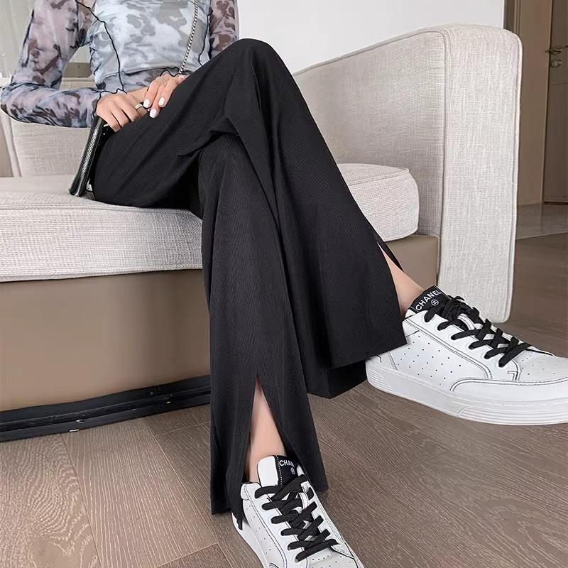 

Новые брюки палаццо женские летние тонкие с высокой посадкой драпированные свободные и стройнящие брюки до пола повседневные S чёрный