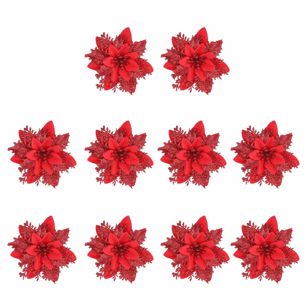 With Detachable Clips Artificial Flowers Glitter Finish Christmas Tree Ornaments Wreath Decorating