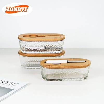 Glass Butter Container Box Restaurant Sealed Storage Dishes Cheese Dish with Knife Butter Slicer French Butter Tableware