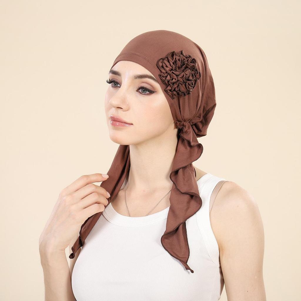Solid Color Flower Airplane Cap with Long Tail – Middle East Headscarf Wrap