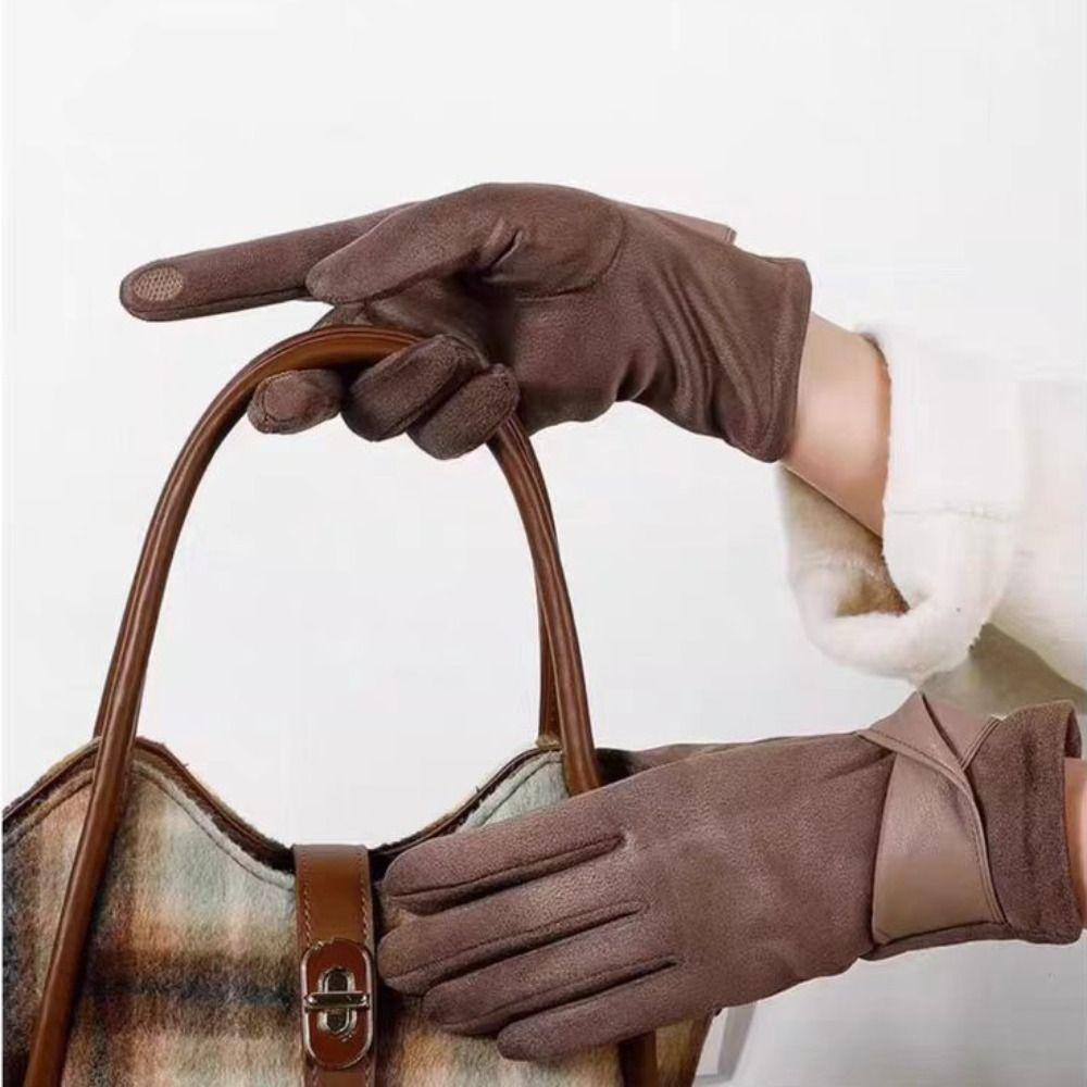 Soft Winter Suede Gloves Thick Women Cycling Mittens All-Match Pu Leather Gloves  Girls