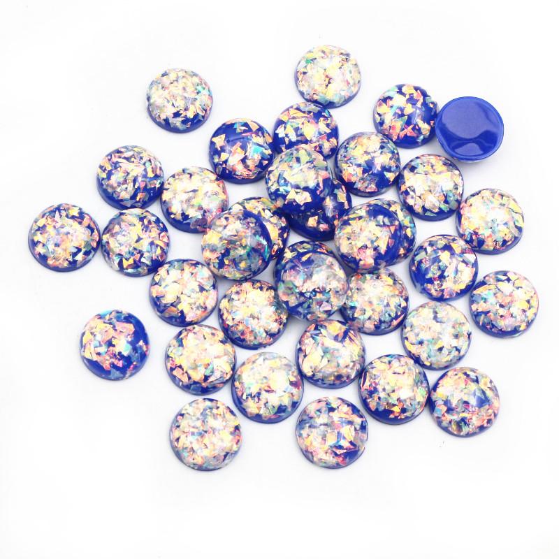 40 Stück Mode Neu 12mm Eingebaut Goldfarbe Metallfolie Flache Rückseite Harz Cabochons Cameo Kuppel DIY Schmuckzubehör