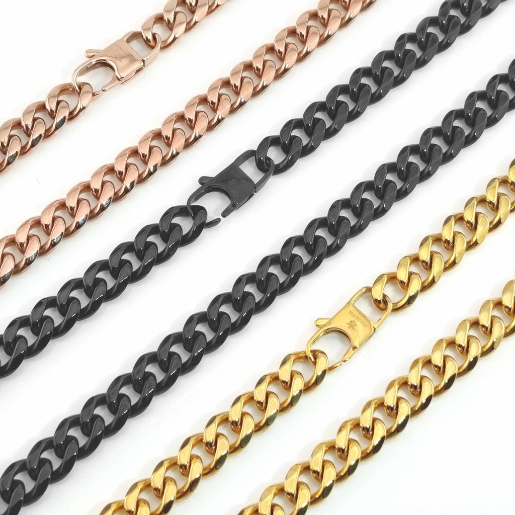 304 Stainless Steel Polished Cuban Chain Necklace: Fashionable Men's and Women's Six-Sided Titanium Clavicle Chain.