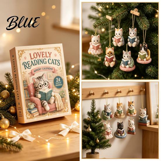 Unique Christmas Box Reading Cat Advent Calendar 2026, Cute Kitten Acrylic Ornaments 24 Days Countdown Holiday Ornament Set Calendar, Pcs Cartoon