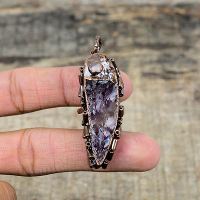 Pendente Grezzo Ametista Africana Pendente in Rame Elettroformato Pendente Quarzo Rosa Pendente in Pietra Preziosa Fatto a Mano Gioiello Elettroformato Regalo Per Lei