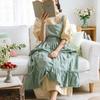 Ruffled Hem French Pastoral Apron Vintage Solid Color Retro European Apron Artistic with Pocket Baking Apron Flower Shop