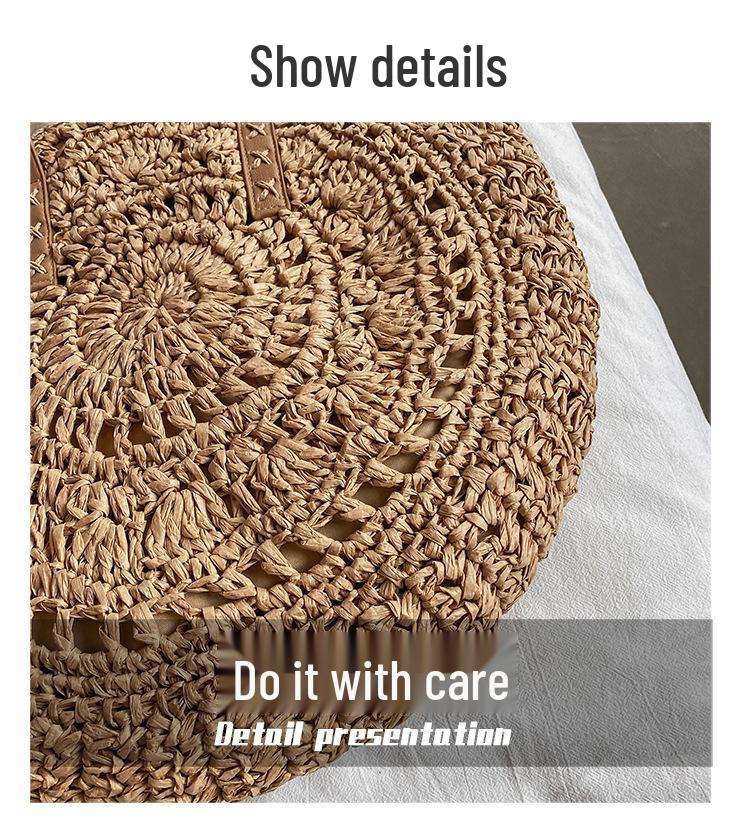 Round Ethnic Style Woven Shoulder Bag - Hollow Paper Rope Tote for Summer Beach and Commute