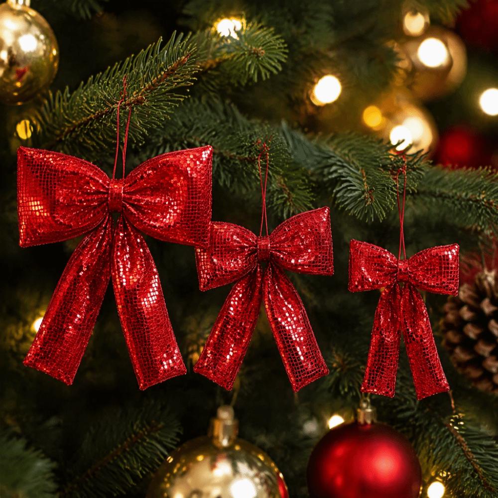 Sequin Decor Tree Ornament Fabric Made Xmas Hanging Decor Christmas Bow Home Decoration