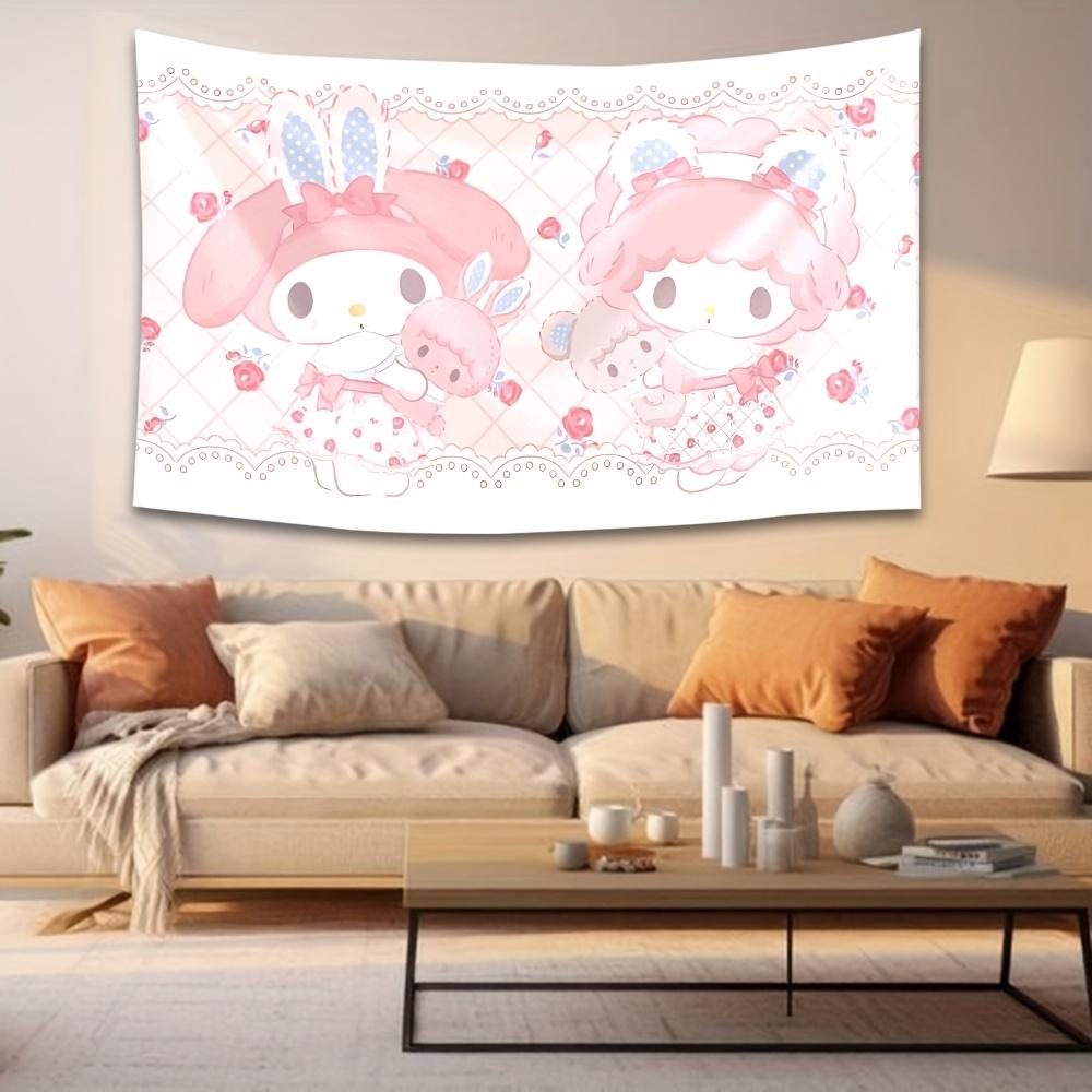 1pc Cute My Melody  Friend Print Tapestry 2D Polyester Wall Hanging Pink Sanrio Aesthetic Decor Tapestry Gift for Sanrio Fan 100X70CM
