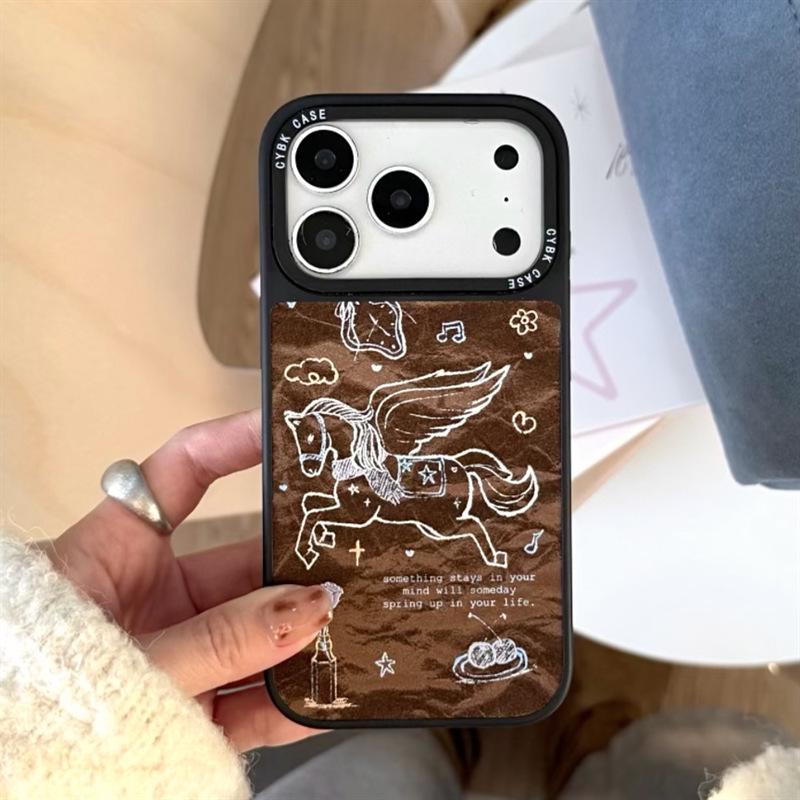 

Premium Brown Velvet Angel Horse Case for iPhone 17, 16 Pro Max, 15, 14 iPhone 14