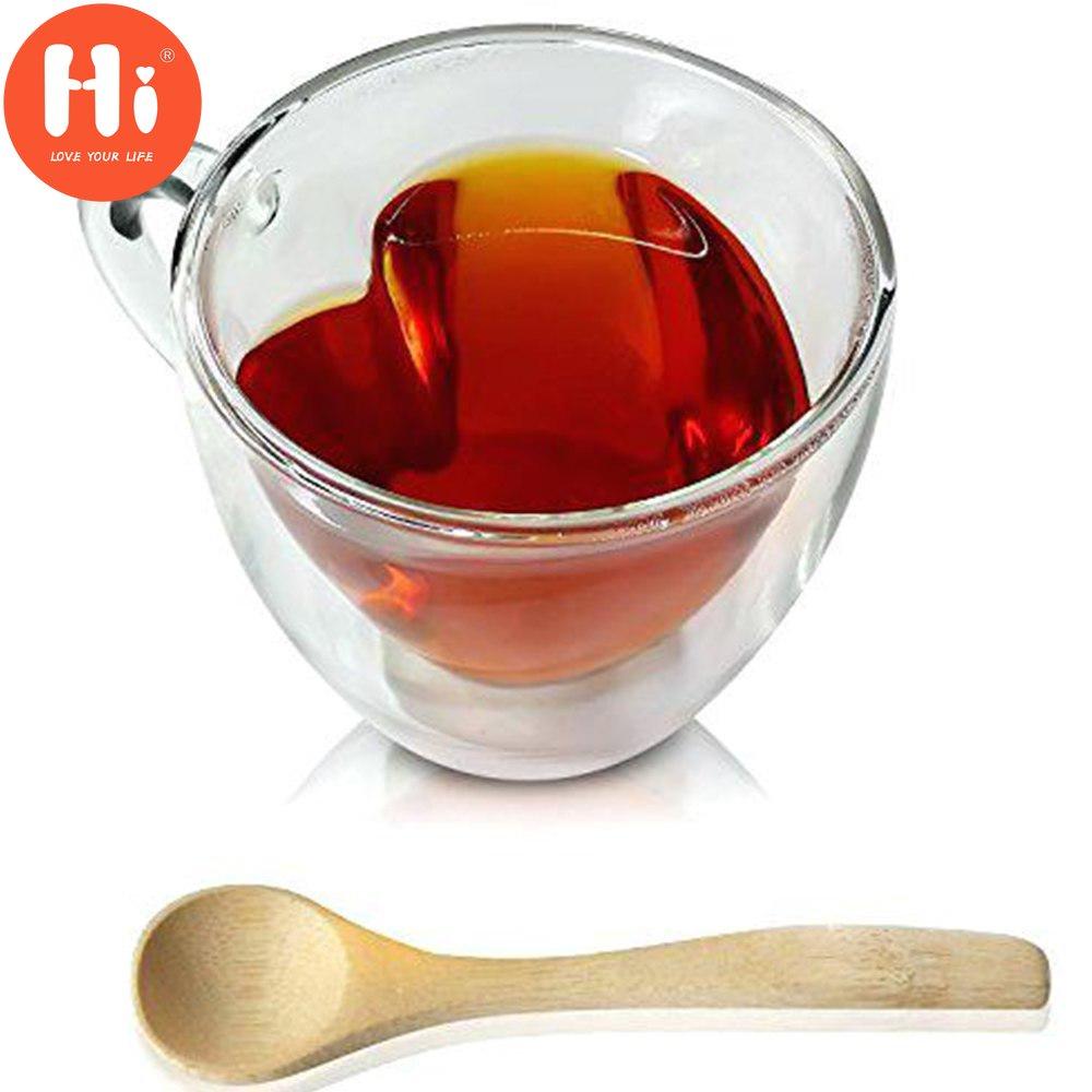 Hi tepelně odolný šálek na kávu s dvojitou stěnou Průhledný skleněný hrnek na čaj s mléčnou šťávou ve tvaru srdce Love