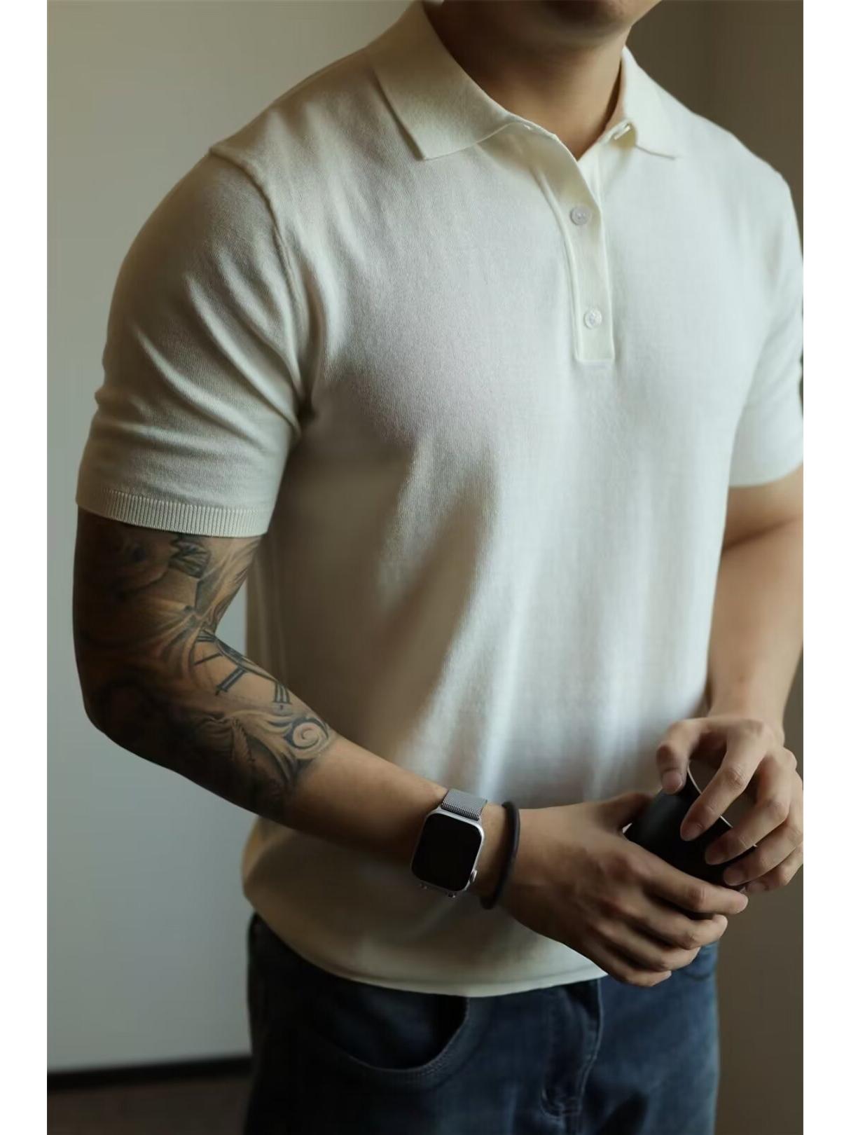 

Men s Ice Silk Black Knitted Polo Shirt - Short Sleeve Business Casual T-Shirt M бежевый