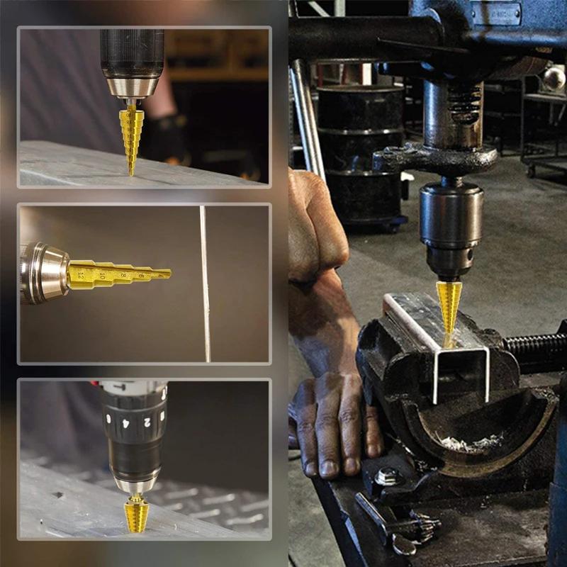 HSS Titanium-Coated Spiral Groove Step Drill Bit Or Straight Grooved Drill Bits 3-12 4-12 4-20 4-32 For Wood Metal Hole Cutter