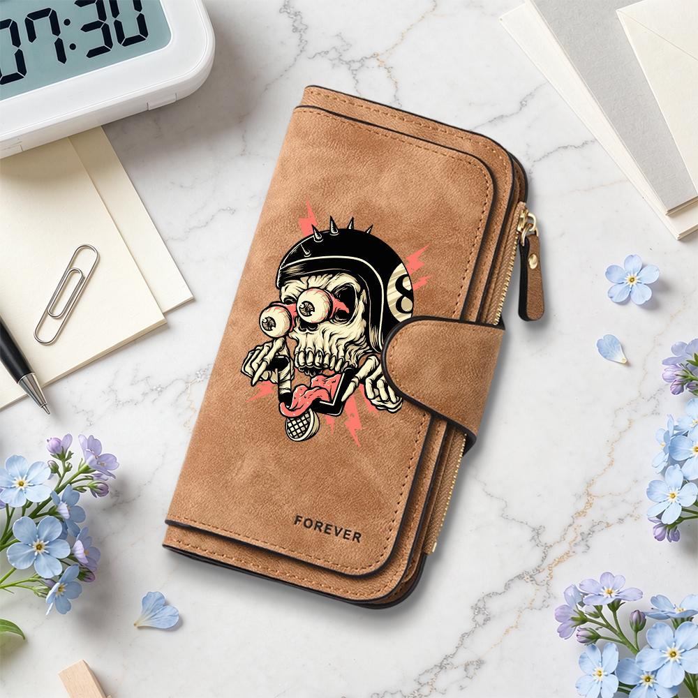 Cool Skull Pattern Long Wallet Fashion Multi Slot Portable Casual Purse
