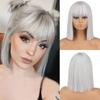 MERISIHAIR Yeşil Kısa Düz Sentetik Elyaf Bob Peruk Patlamalı Peruk Kadın Cosplay Parti Günlük Giyim Kısa Bob Peruk