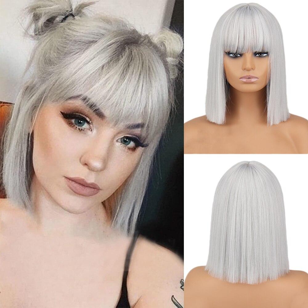 MERISIHAIR Yeşil Kısa Düz Sentetik Elyaf Bob Peruk Patlamalı Peruk Kadın Cosplay Parti Günlük Giyim Kısa Bob Peruk