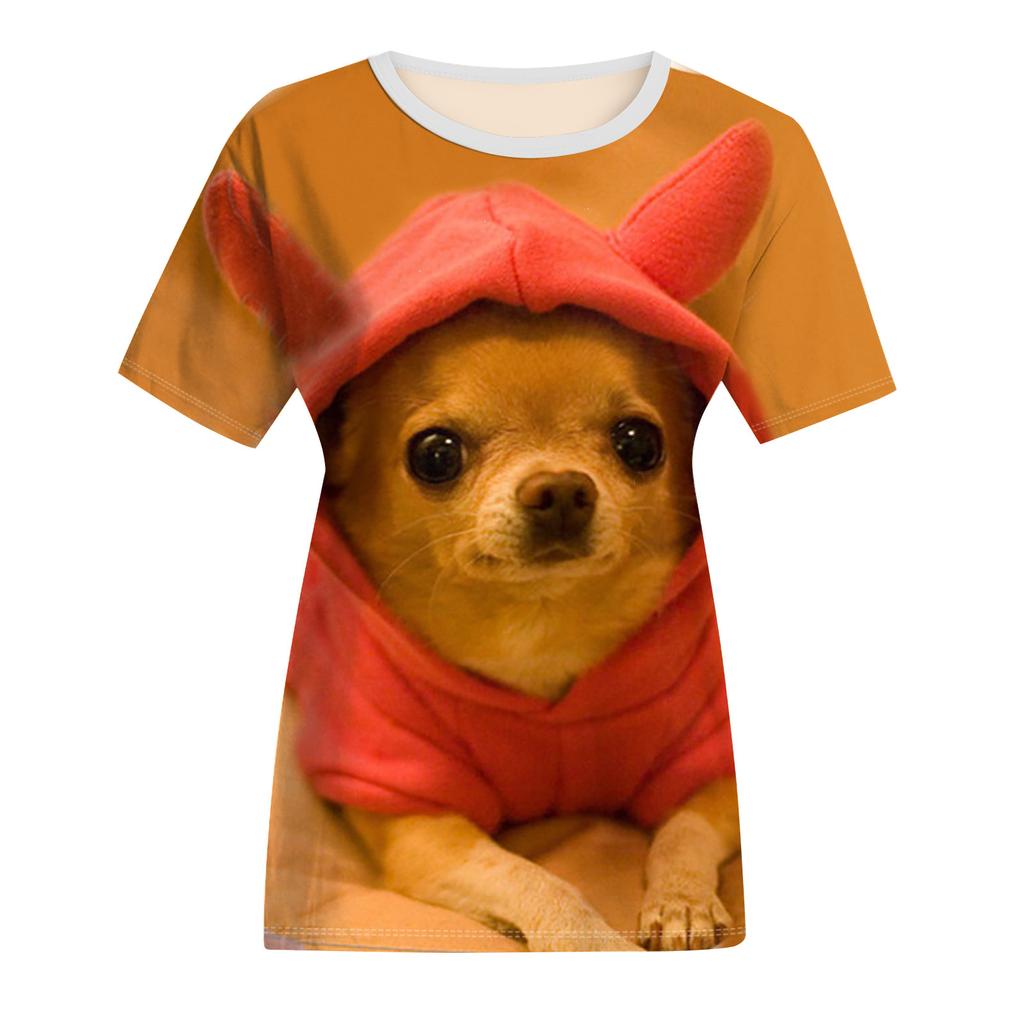 Women's Fashion Casual Digital Print With Simulation Cat And Dog Short-sleeved T-shirt Top