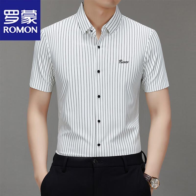 ROMON Men s Striped Short-Sleeve Casual Shirt 50