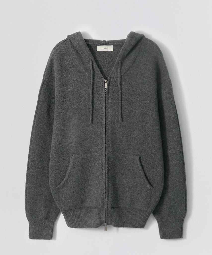 Ezio Cozy Wool Blend Hooded Zip-Up Knitwear_Charcoal