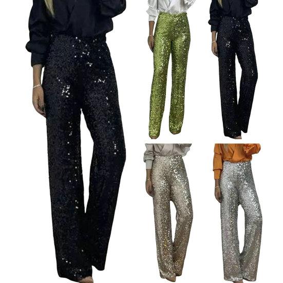 Dámské Flitry Dlouhé kalhoty Vysoký pas Slim Fit Lesklé kalhoty Jednobarevné Elastické rozšířené kalhoty Streetwear