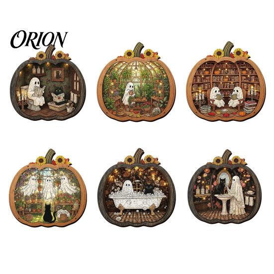 Collectible Wooden Puzzles Halloween Ghost Puzzle, Wood Pumpkin Shape & Garden Vintage Pattern Puzzle Puzzles, Decorative Table Centerpiece