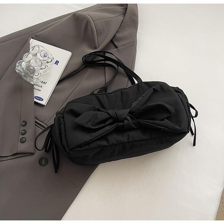 Ielgy Large-Capacity Bowknot Portable Tote Bag Fashionable Fresh Sweet Pleated Shoulder Female Bag