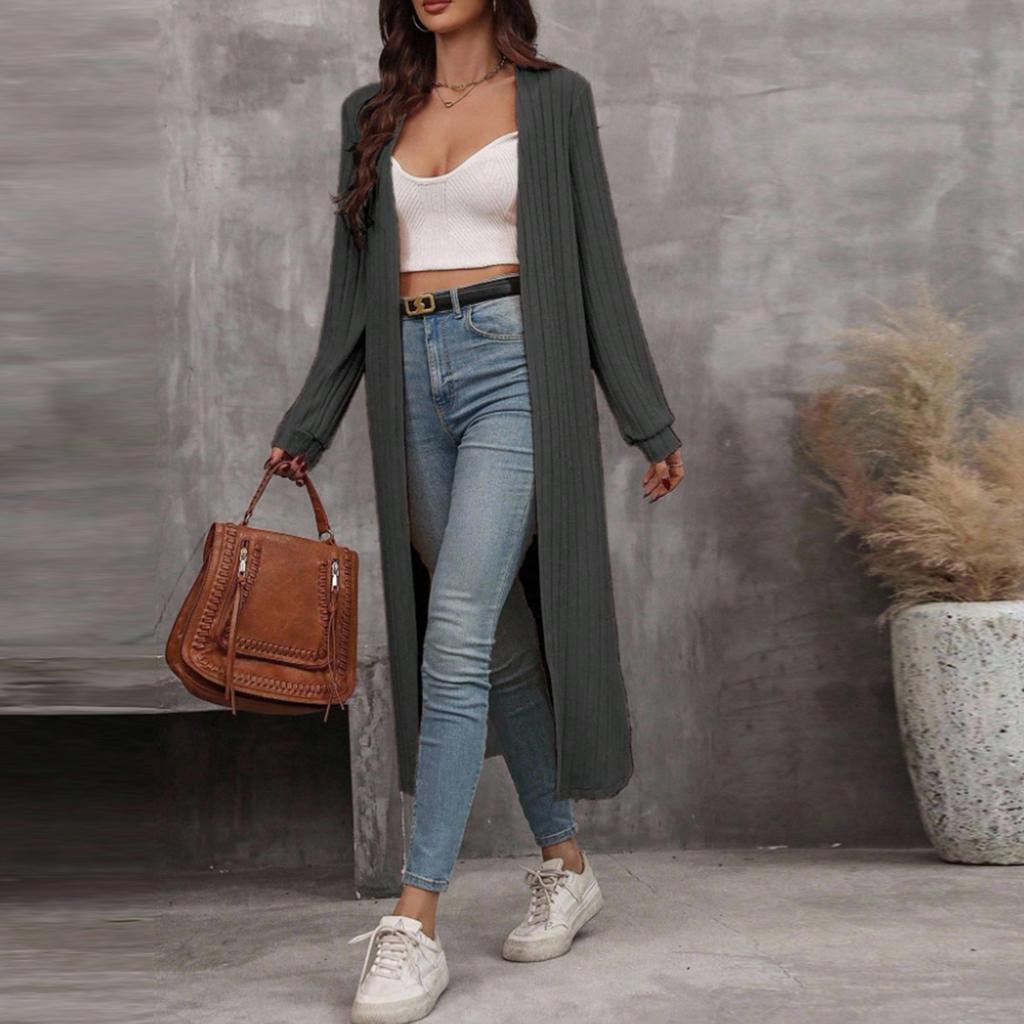 Women's Casual Fashion Solid Color Long Cardigan Jacket