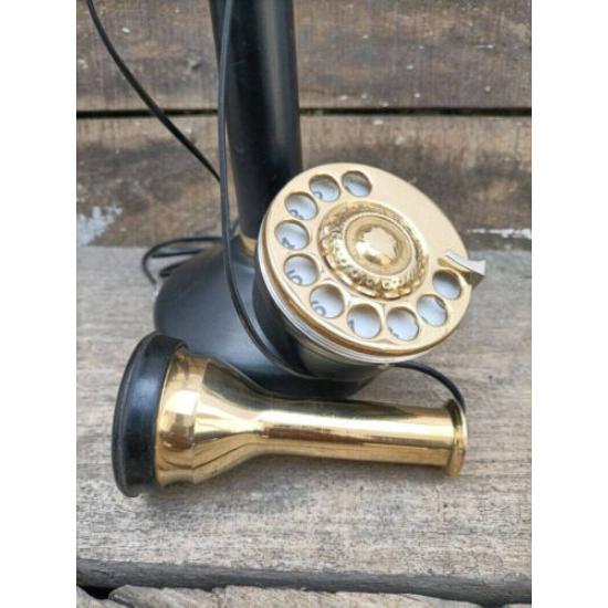 Candlestick-Telefon Schwarz & Gold & Vollgold Vintage Festnetztelefon aus Messing Antikes Drehrad für den Schreibtisch