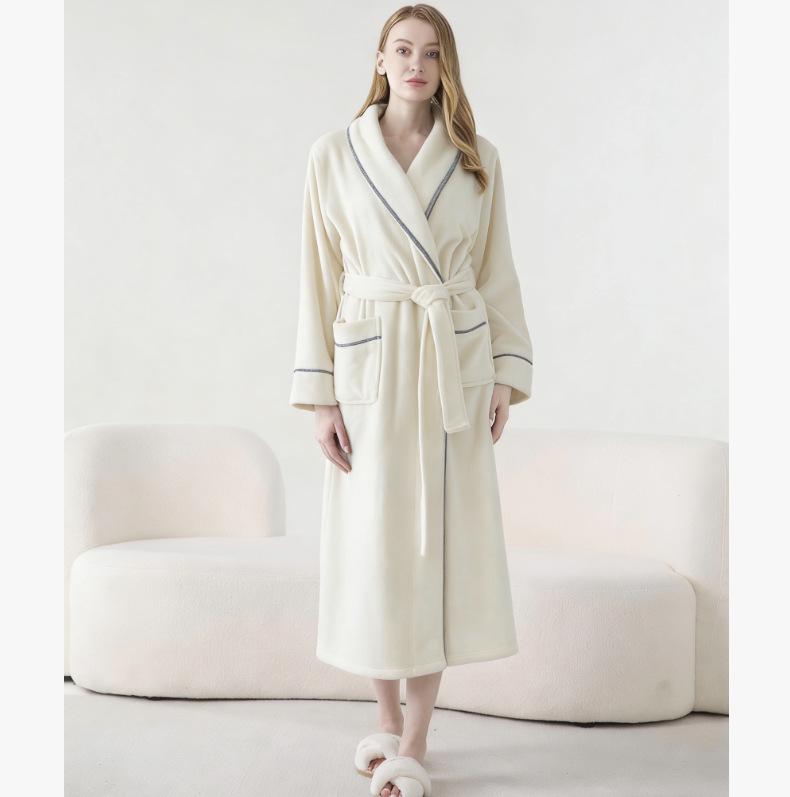 Conjunto de Pijama de Fleece de Coral para Casal: Roupão Longo, Grosso e Quente para Mulheres e Homens para Outono e Inverno