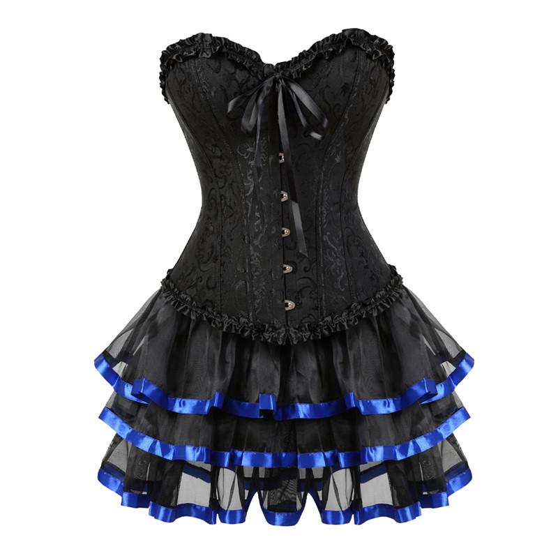 Caudatus Corset Plus Size Dress Skirts Set Tutu For Women Party Bustiers Costume Sexy Lace Up Vintage Corselet Clothing Black