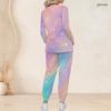 Women Plus Size Pink Purple Printed Nurse Scrub Set V Neck Long Sleeve Pocket Top And Long Pants