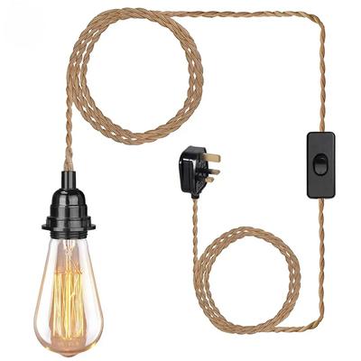 4.5/3.5M Pendant Lights Ceiling Lighting Fitting E27 Lamp Bases Suspended Kit with Plug In Cord Hemp Rope Rustic Hanging Lamps