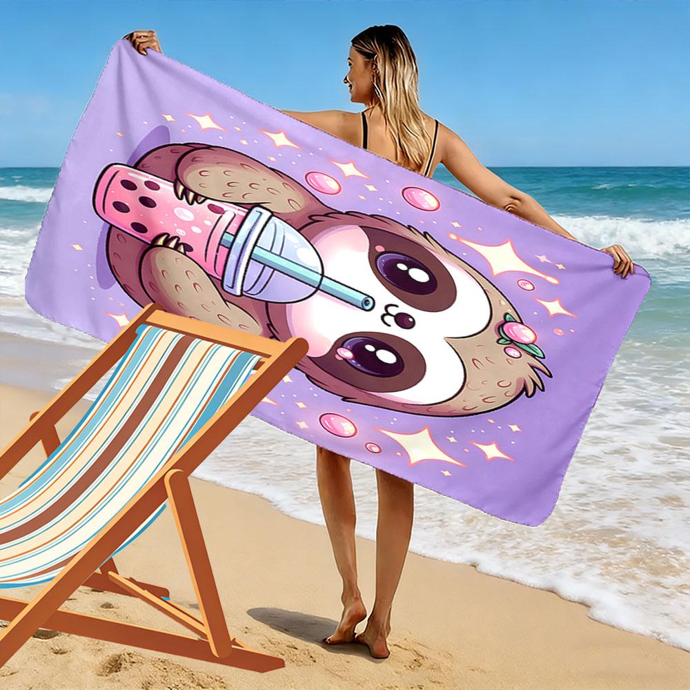 Cute Sloth with Bubble Tea Design Patterned beach towel quick dry perfect for travel outdoor sports jogging the beach and swimming